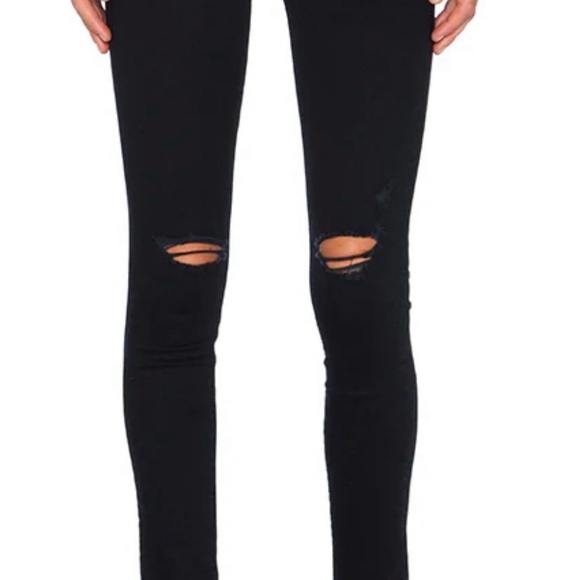 MOTHER Denim - MOTHER Looker Ankle Fray Skinny Jeans Black Distressed 27
